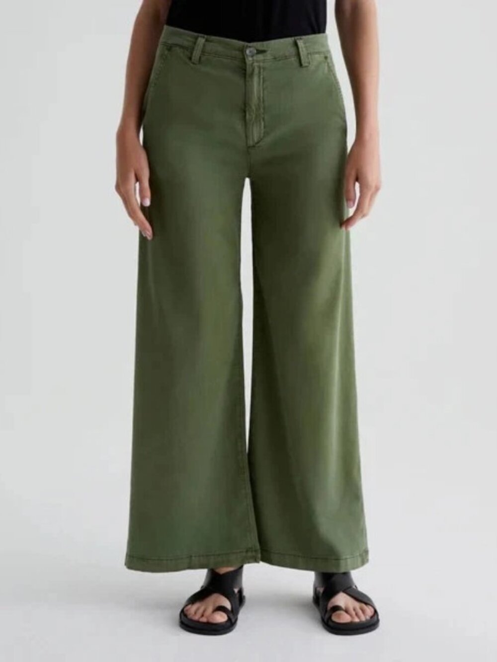 New AG CADEN WIDE LEG Tailored Fit Pants High Rise Chino Trouser Sulfur Green 32 - Picture 2 of 11
